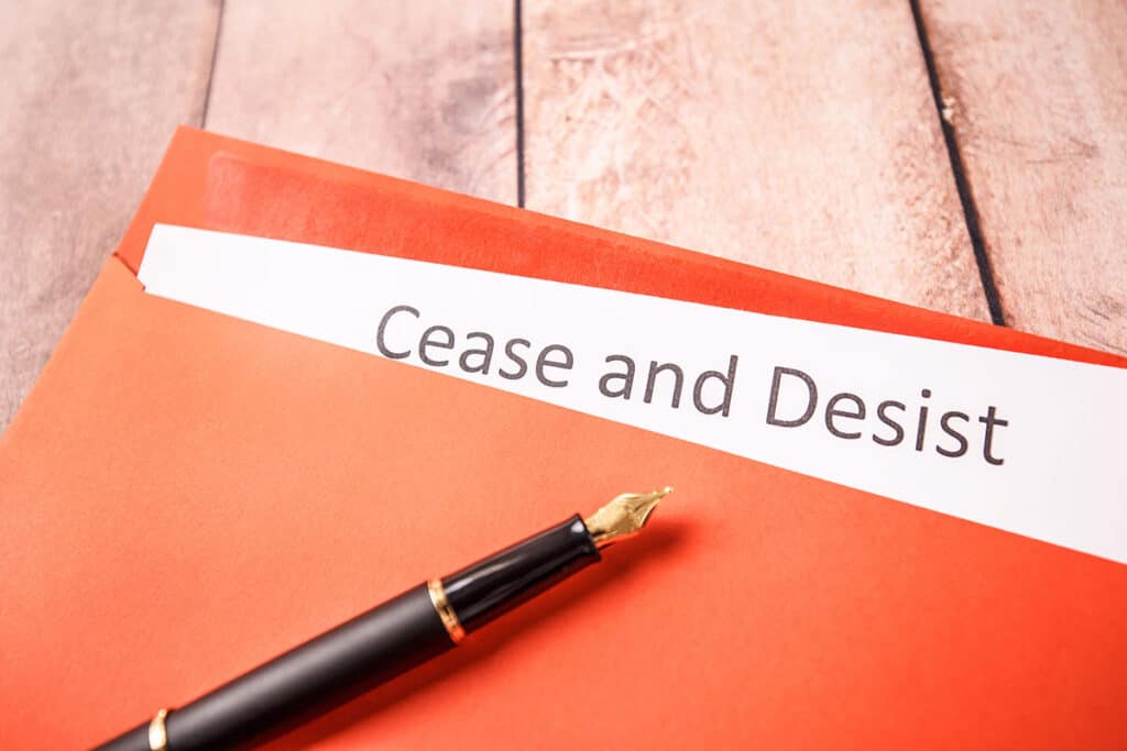 Cease and desist letter for Responding to claims of infringement